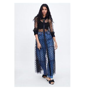 Zara Black Sheer Polka Dot Maxi Dress